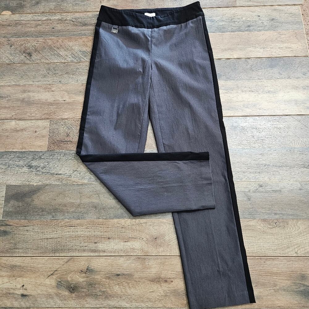 Lisette L Montreal 873 Grey Black Side Stripe Straight Leg‎ Pull On Pants Size 6